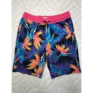 Blue Crown Tropical Bird of Paradise Swim Trunks Pink Black M Kids Beach Surf